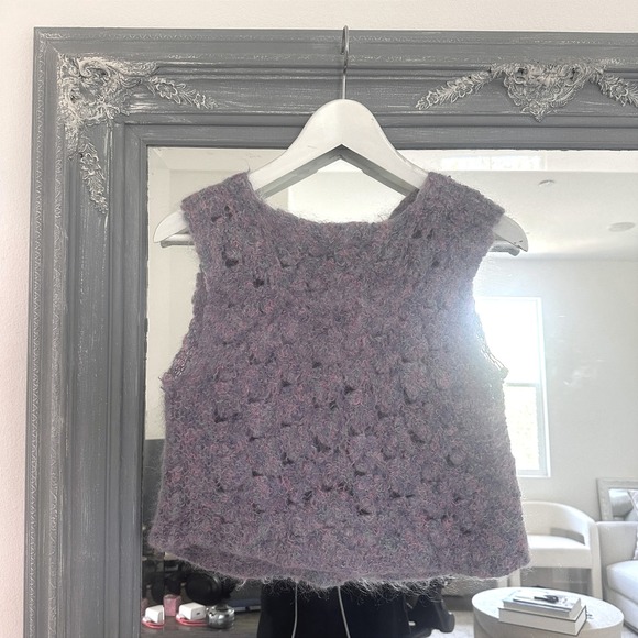 Vintage 90s Purple Mohair Crochet Hand Knit Sleeveless Sweater Y2K Cottagecore S - Picture 1 of 5